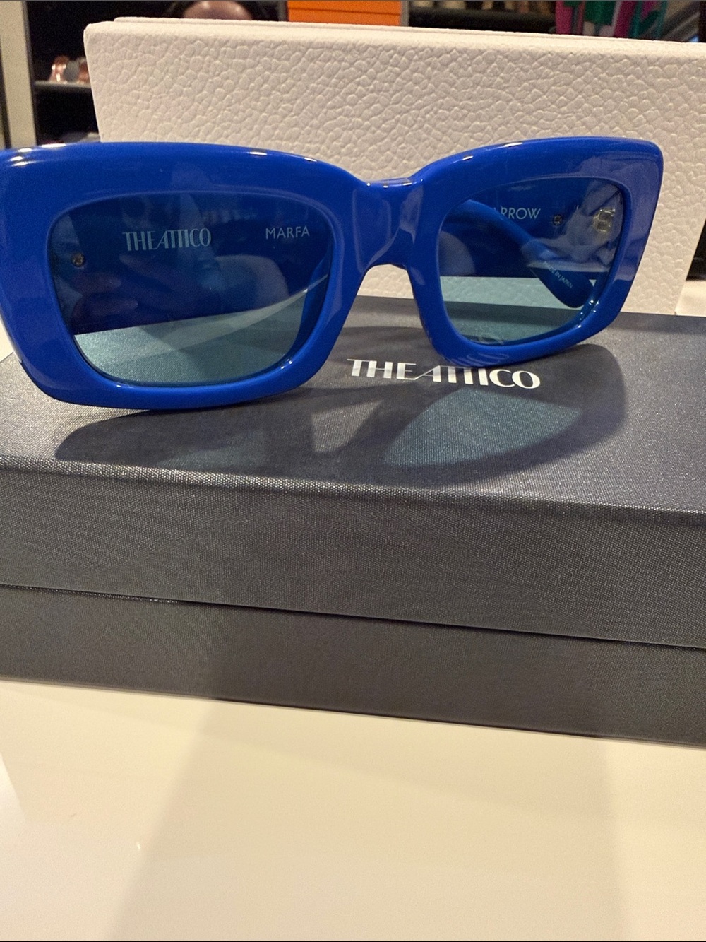 The Attico Vibrant Cobalt Blue Rectangular Sunglasses